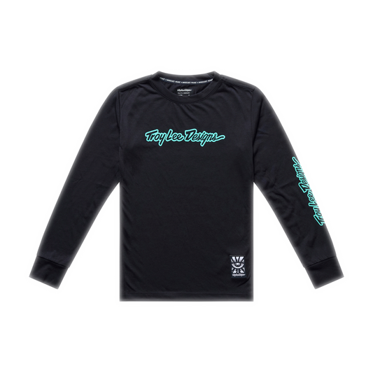 YOUTH SKYLINE RIDE LONG SLEEVE TEE SIGNATURE BLACK / REAL TEAL